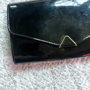 OS Vintage Envelope Style Black Patent Clutch Triangle Clasp